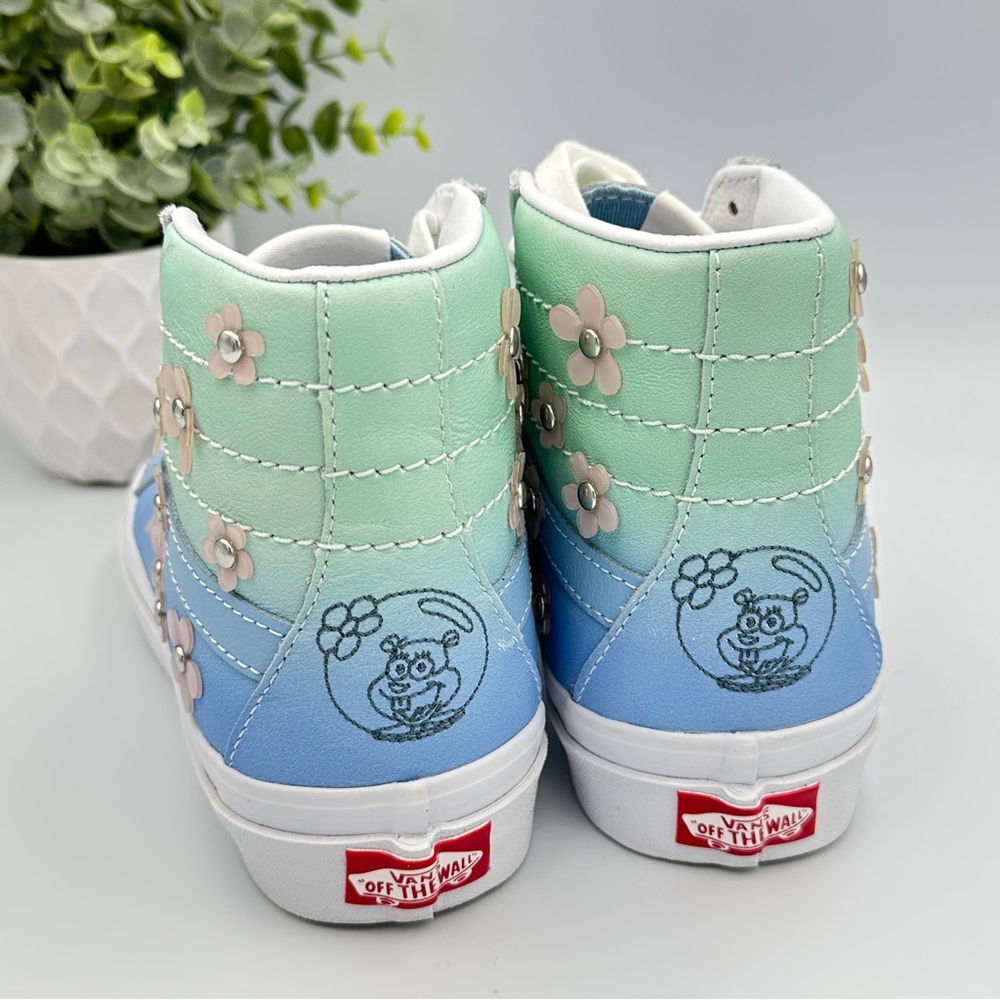 Vans Women’s Sandy Liang High Top Blue and Green Leather Boots Sneakers Size 5.5 - Picture 3 of 11